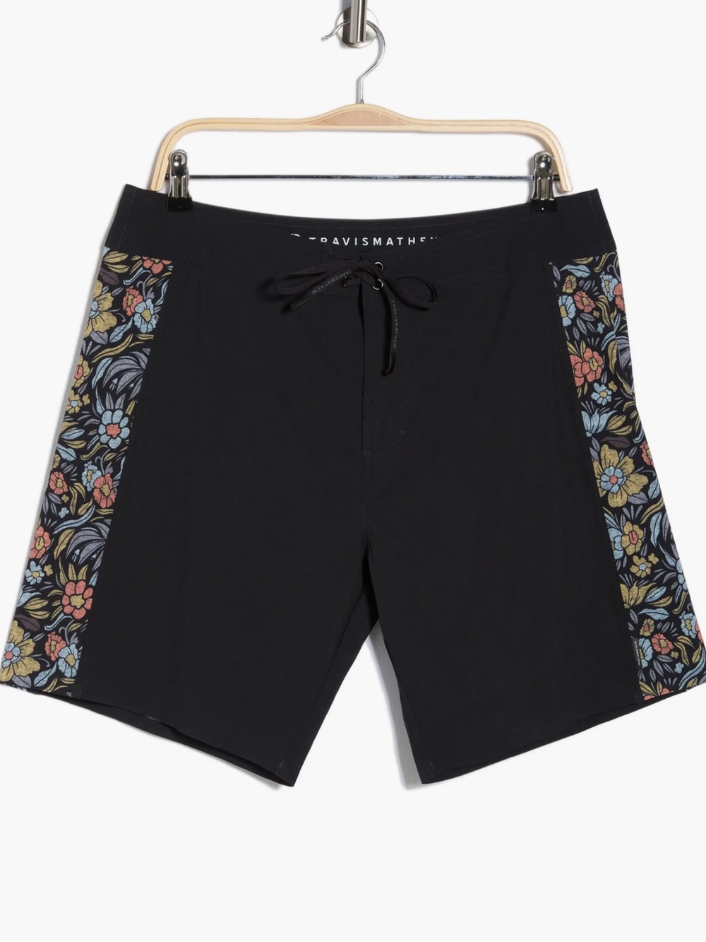 TravisMathew Black Swim Shorts with Floral Side Panels